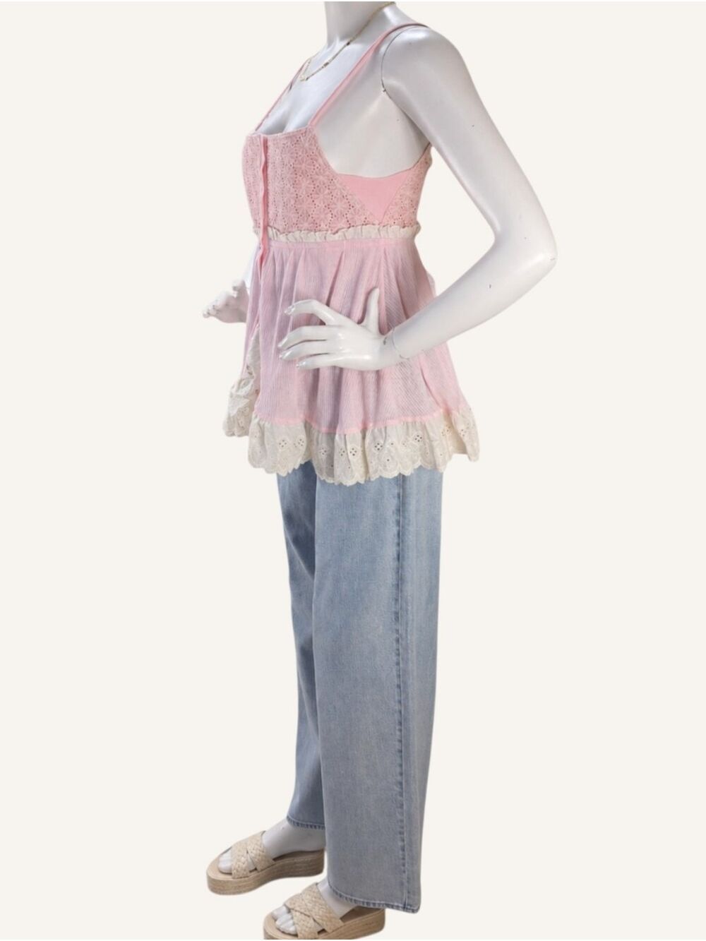 POL Tali Blush Pink Lace Babydoll Tank Top Small NWT Cottagecore Boho Fairycore - Picture 4 of 10
